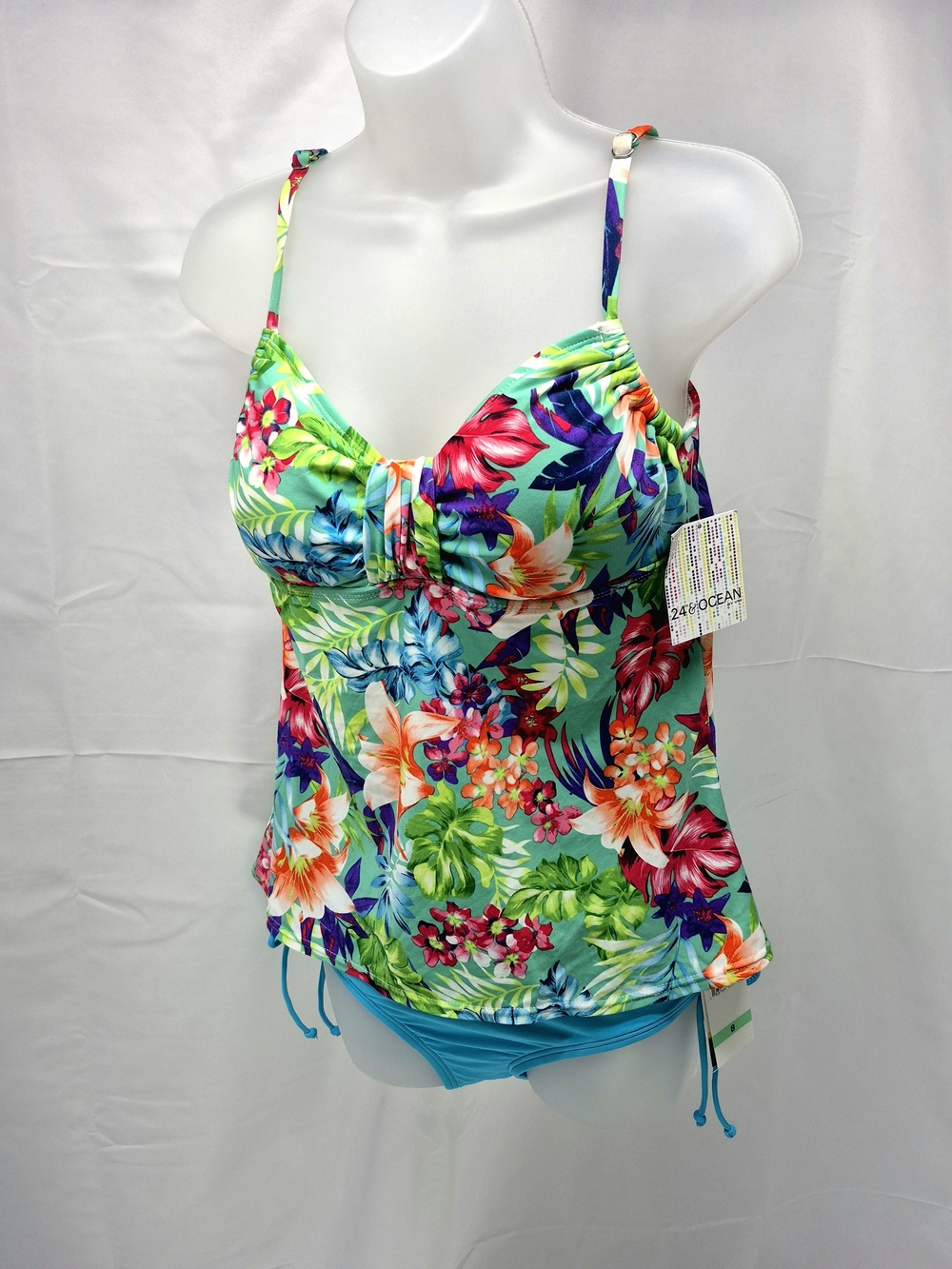 NWT 24th & Ocean Tropical Tankini L & Beach House High-Waist Bottoms 8 Set Swim